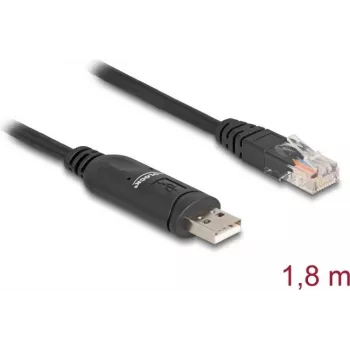 Adapter DeLOCK USB 2.0 Type-A vīrišķais uz Serial RS-232 RJ45 vīrišķais 1,8 m melns