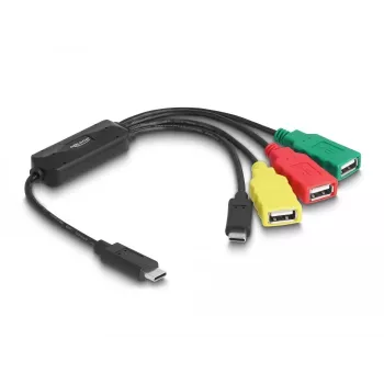 DeLOCK 4 portu USB 2.0 kabeļu centrmezgls USB Type-C uz 3 x USB-A sievišķais + 1 x USB-C vīrišķais