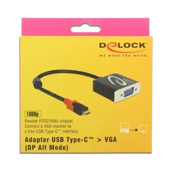 Video kabeļa adapteris DeLOCK 62994 USB Type-C uz VGA 0,2m Melns