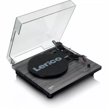 Lenco LS-10 Black – Belt-drive audio atskaņotājs ar iebūvētiem skaļruņiem, 33/45 RPM, RCA izeja, austiņu ligzda