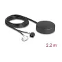 DELOCK 4G GNSS jumta stiprinājuma visvirziena antena — 1×FAKRA A + 1×FAKRA B, 2 dBi / 28 dB, 2,2 m RG-174, melna