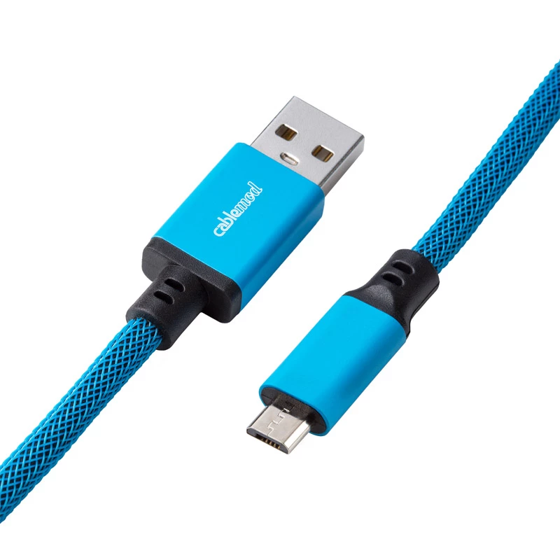 CableMod Classic spirālveida kabelis tastatūrai CM-CKCA-MLB-KLB150KLB-R, Micro USB – USB-A, 150 cm, zils (Spectrum Blue)