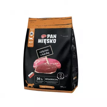 Sausā barība kaķiem Pan Miesko Teļa gaļa ar Pīli, Pilnvērtīgas granulas pieaugušiem kaķiem, 400 g, 39% proteīns, 16% tauki