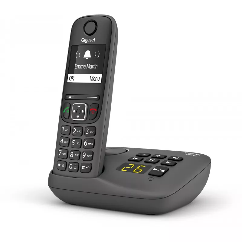Bezvadu telefons Gigaset AE690A, DECT/Analogs, Caller ID, antracīta krāsā