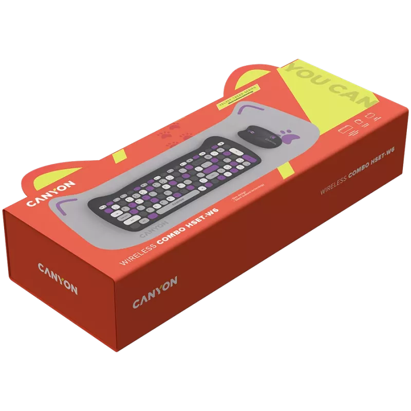 Bezvadu tastatūras un peles komplekts CANYON HSET-W6 Kitty Edition – violets
