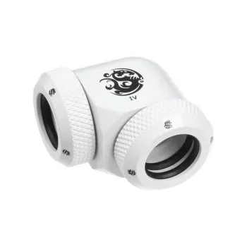 Adapteris 90° BitsPower Multi-Link 2x 12mm AD savienotājelementiem — balts (BP-DWE90DML)