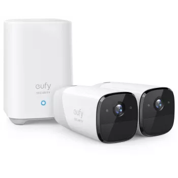 Eufy Security eufyCam 2 Pro bezvadu mājas drošības kameru sistēma, 2 kameru komplekts, 365 dienu akumulatora darbība, HomeKit saderība, 2K izšķirtspēja, IP67 ūdensizturība, nakts redzamība