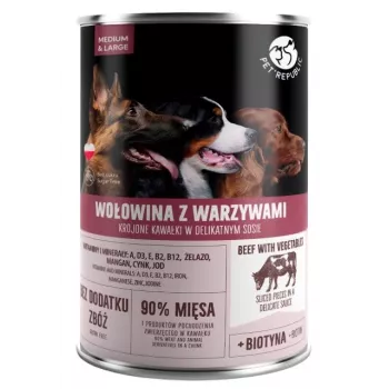 Slapjā suņu barība PetRepublic Adult Medium & Large Liellopu gaļa ar dārzeņiem 1250 g