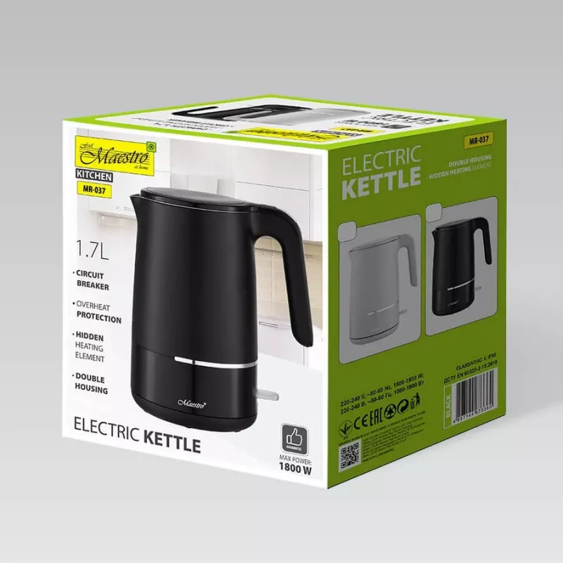 Maestro MR-037 elektriskā tējkanna 1.7 L 1800 W (MR-037-BLACK) Melna
