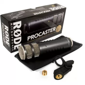 Dinamiskais studijas mikrofons RØDE Procaster — vads, mini XLR (3-pin), 75–18 000 Hz, 32 Ω, -56 dB, melns, 695 g