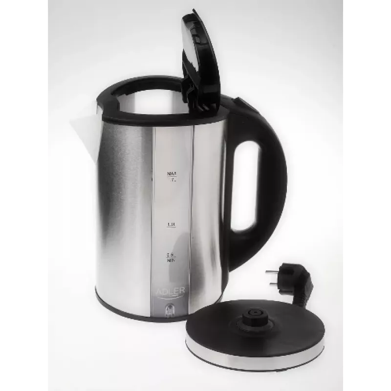 Adler AD 1216 elektriskā tējkanna 1.7 L Melna, Sudraba 2200 W