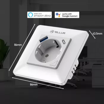 Viedais WiFi sienas kontaktdakšas modulis Tellur TLL331531 — 3600W 16A, tālvadība