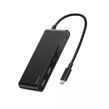 Belkin Connect USB-C centrmezgls, USB Type-C, HDMI, USB 2.0 Type-A, USB 3.2 Gen 1 Type-C, MicroSD, SD, melns, apaļš kabelis, 0,2 m