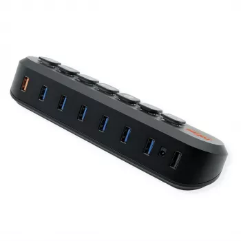 ROLINE USB 3.2 Gen 1 Hub, 7 portu, nomaināmas pogas, Type-A savienojuma kabelis