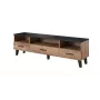 TV statīvs Cama Meble LOTTA 180 cm – Wotan ozola rāmis, matēti melna skaidu plātnes virsma, 1800×400×530 mm