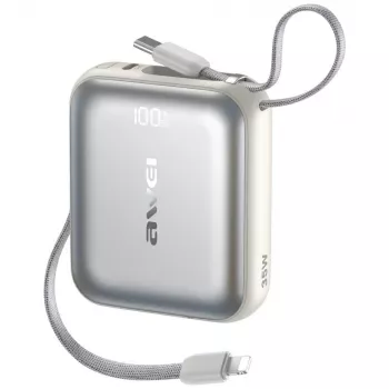 Power bank Awei AS-181 10000mAh 35W ar iebūvētu kabeli