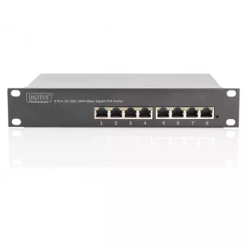 DIGITUS Gigabit Ethernet PoE slēdzis 8 porti PoE+ 10 collu statīvs, līdz 80 W PoE budžets