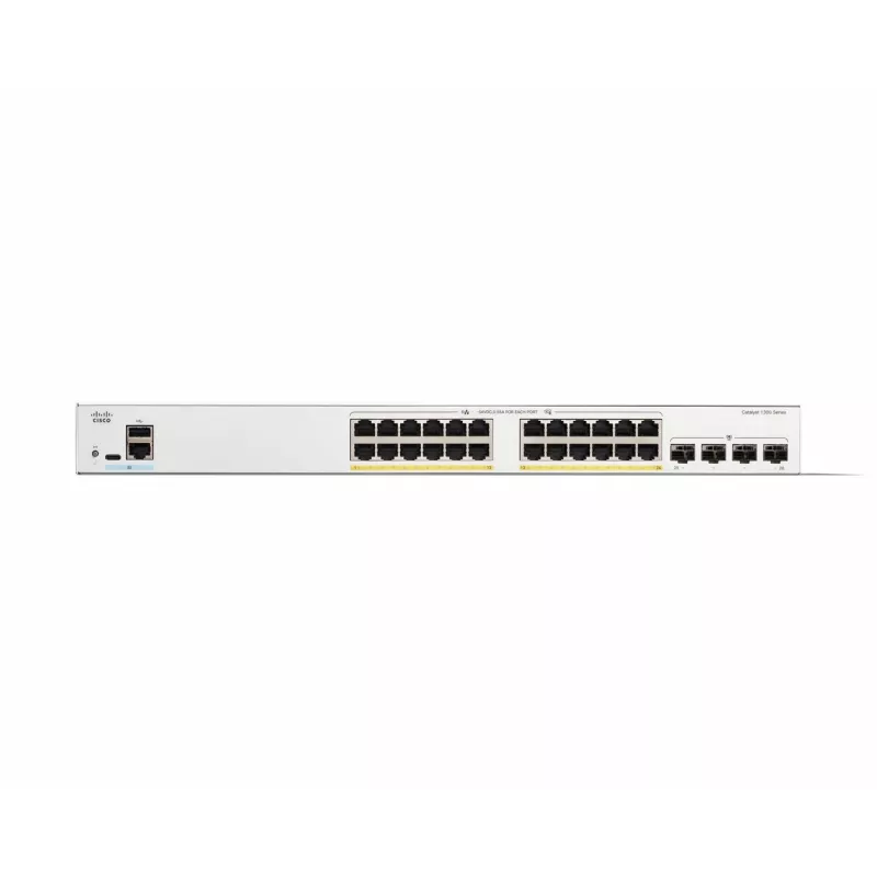 Cisco Catalyst 1300-24FP-4G pārvaldāms slēdzis, 24 porti GE, pilns PoE, 4x1GE SFP, Limited Lifetime Protection (C1300-24FP-4G)
