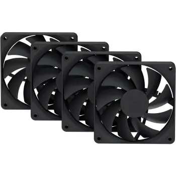 120 mm korpusa ventilators 4-pack HYTE FA12 melns, PWM atbalsts, standarta 120mm stiprinājums