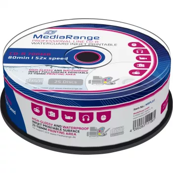 CD-R MediaRange MRPL512 700 MB 52x Inkjet Printable 25 gab. vārpstiņā