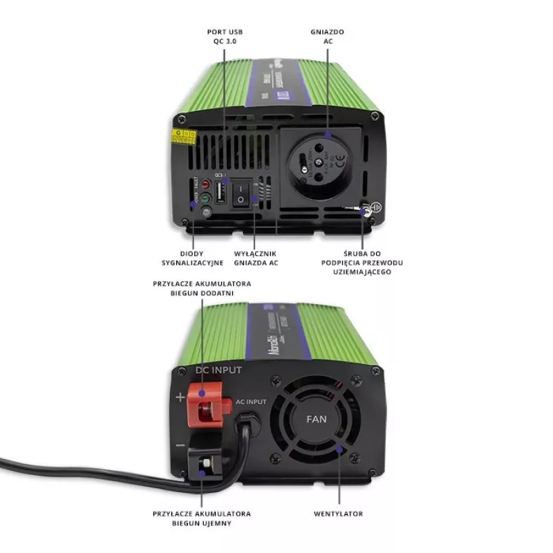 Auto invertors Qoltec Monolith 1200 W Zaļš 12 V