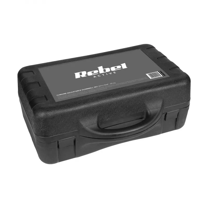 Regulējams čuguna hromēts hanteles komplekts 30 kg ar stieni un maciņu Rebel Active