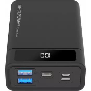RealPower PB-20k PD Melns - 20000 mAh ārējais akumulators