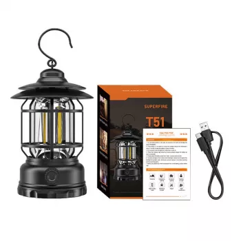 Kempinga lampa Superfire T51 USB-C atkārtoti uzlādējama portatīvā laterna, modelis T51