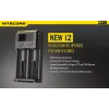 Lādētājs Nitecore NEW i2 — 2 slotu lādētājs LiFePO4, Li-Ion, NiMH; 100–240 V; 9–12 V; AAAA/C/D/AAA/AA; melns