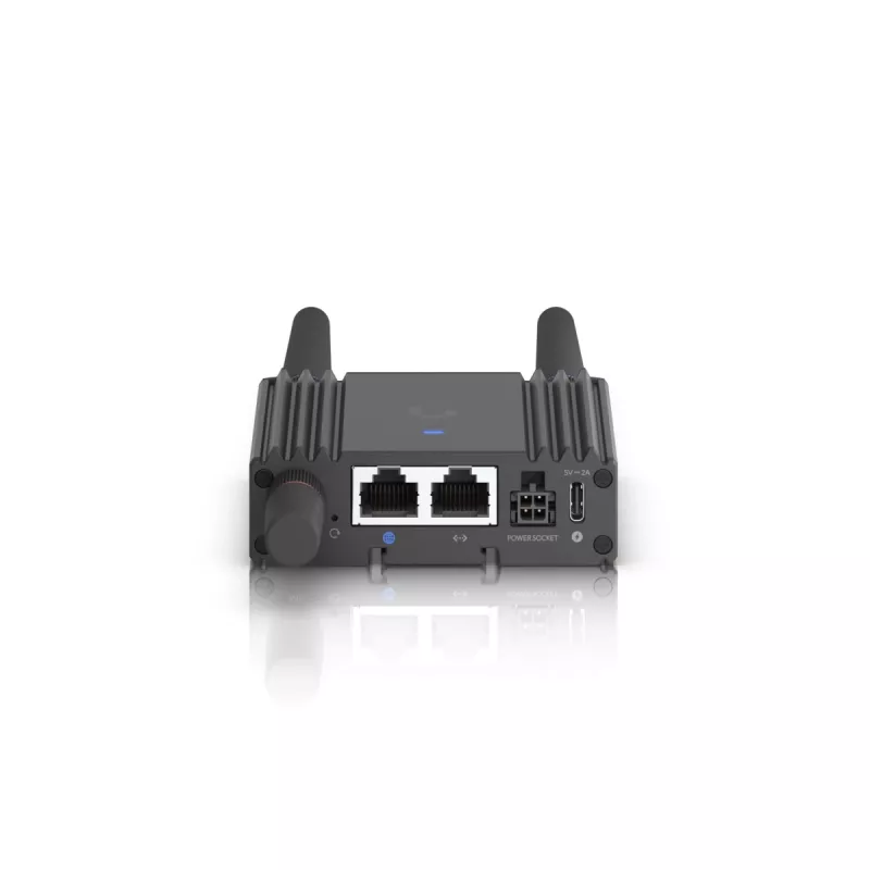 Mobilo tīklu maršrutētājs Ubiquiti UMR-Ultra — 4G LTE, NanoSIM, 2,4 GHz Wi‑Fi, 2x RJ‑45, 3 ārējās SMA antenas, 5–30 V DC