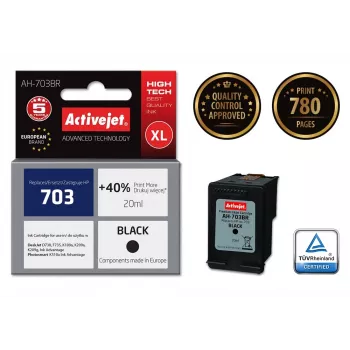 Aktīvā kasetne ActiveJet AH-703BR saderīga ar HP 703 CD887AE, melna, High (XL) 20 ml, pigmenta bāzes
