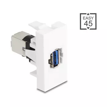 Keystone modulis DELOCK 90910 — plakans USB A savienotājs, balts, 45×22,5×42,6 mm