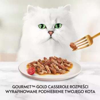 Slapjā kaķu barība Gourmet Gold 85 g — pieaugušiem kaķiem, liellopa gaļa un vista