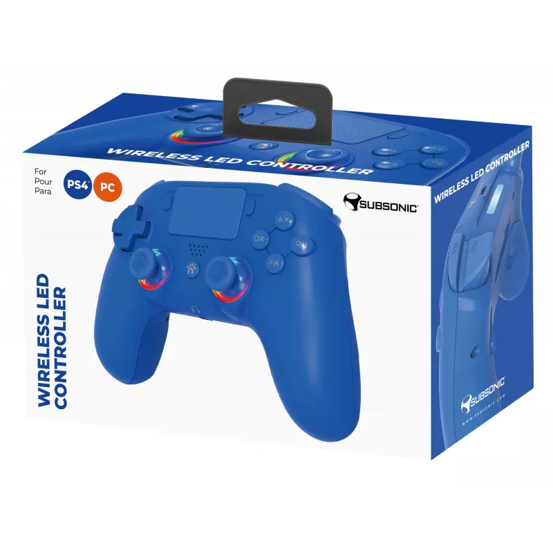 Bezvadu LED kontrolieris SUBSONIC SA5639-3 PS4 un PC, zils bezvadu spēļu panelis