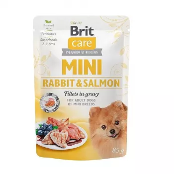 Slapjā suņu barība Brit Mini Trusis & Lasis 85 g — BRIT Care bezgraudu, bezglutēna, pieaugušiem mazo šķirņu suņiem