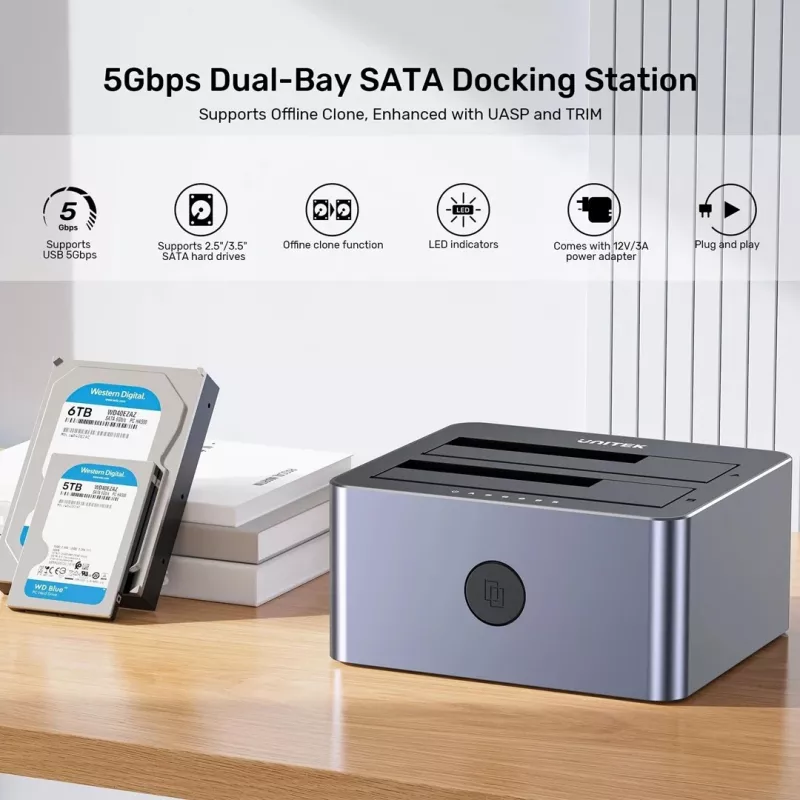 Unitek klonēšanas stacija 2X SATA 2,5/3,5 USB 5 Gb/s