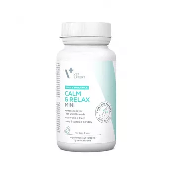 VETEXPERT Calm&Relax Mini nomierinošs papildbarība — 30 kapsulas maziem suņiem un kaķiem, 100 g, bez cukura, bez lipekļa