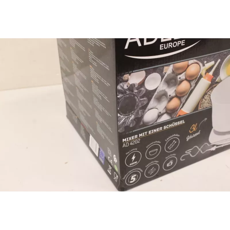 SALE OUT. | Adler | Mikseris | AD 4202 | Mikseris ar bļodu | 300 W | 5 ātrumi | Turbo režīms | Balts | BOJĀTS IEPAKOJUMS