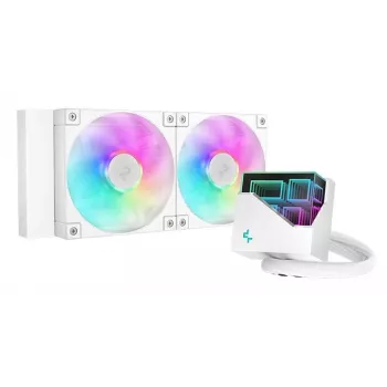 Šķidruma dzesēšanas sistēma DeepCool LT240 White — 240 mm radiators, 2x 120 mm PWM ventilatori (600–2400 RPM), 41 cm caurules, LGA1150
