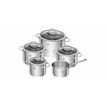 ZWILLING Essence 5-daļīgs nerūsējošā tērauda katlu komplekts ar stikla vākiem