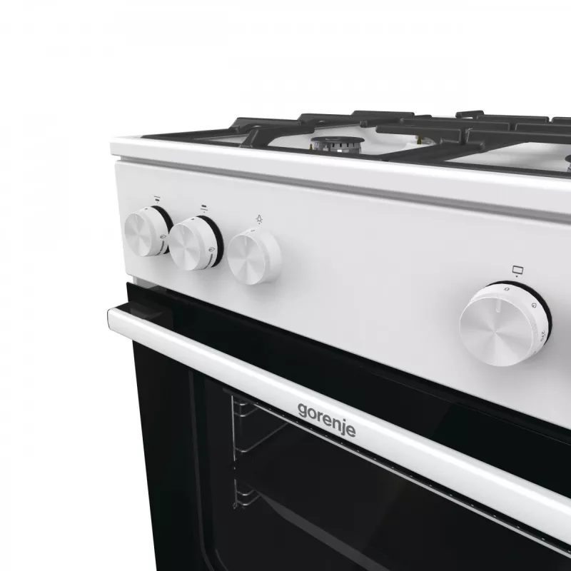 Brīvi stāvoša gāzes plīts Gorenje GG6A10WFFM, balta, 4 degļu virsma, 72 L gāzes cepeškrāsns, rotējošas priekšējās vadības