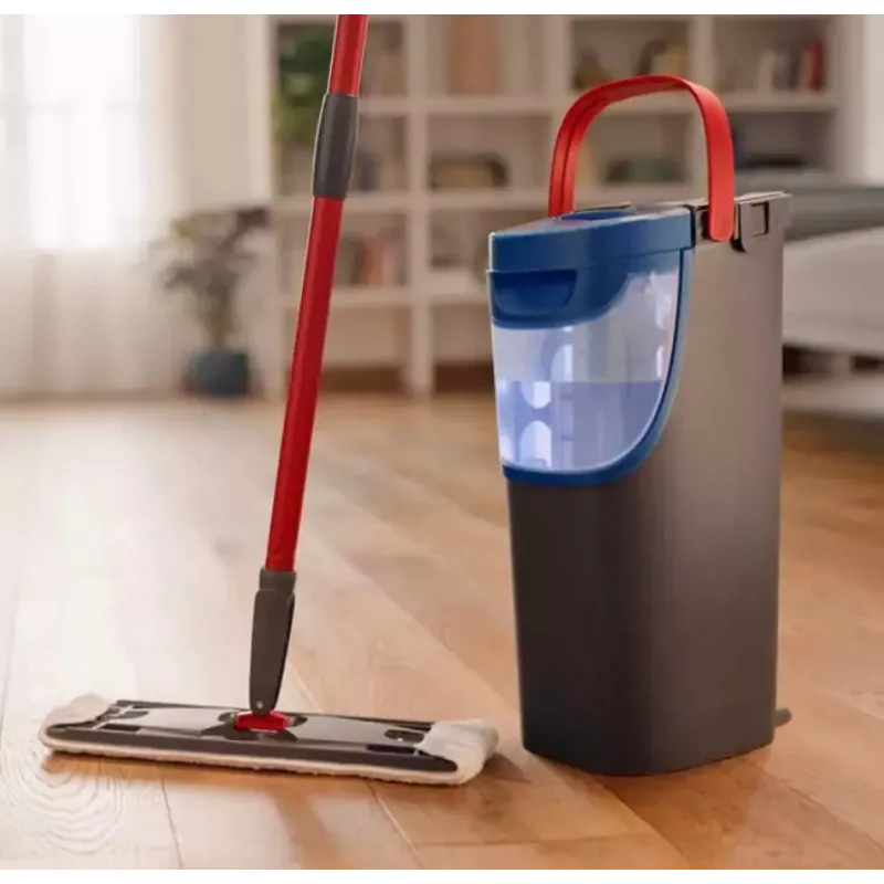 Vileda H2PrO 175775 plakanā grīdas mopa komplekts ar divu tvertņu sistēmu, mikrošķiedra, melns/sarkans