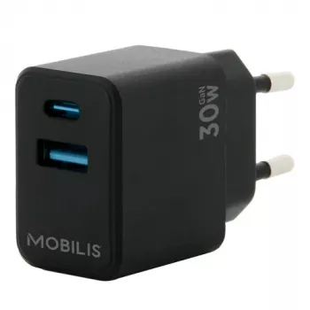 MOBILIS 001362 Universāls melns AC Auto lādētājs 30W GaN