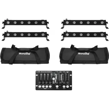 EUROLITE LED Bar komplekts 4x LED BAR-6 QCL RGBW ar 2 mīkstajām somām un kontrolieri
