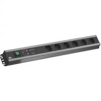 Bachmann 300.012 PDU Basic, 6 AC kontaktligzdas, 2U, 2 m kabelis, Melns/Pelēks