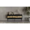 TV skapis INSERTO 3D 143.5x40x61.5 cm melns ar LED, skaidu plātnes virsma