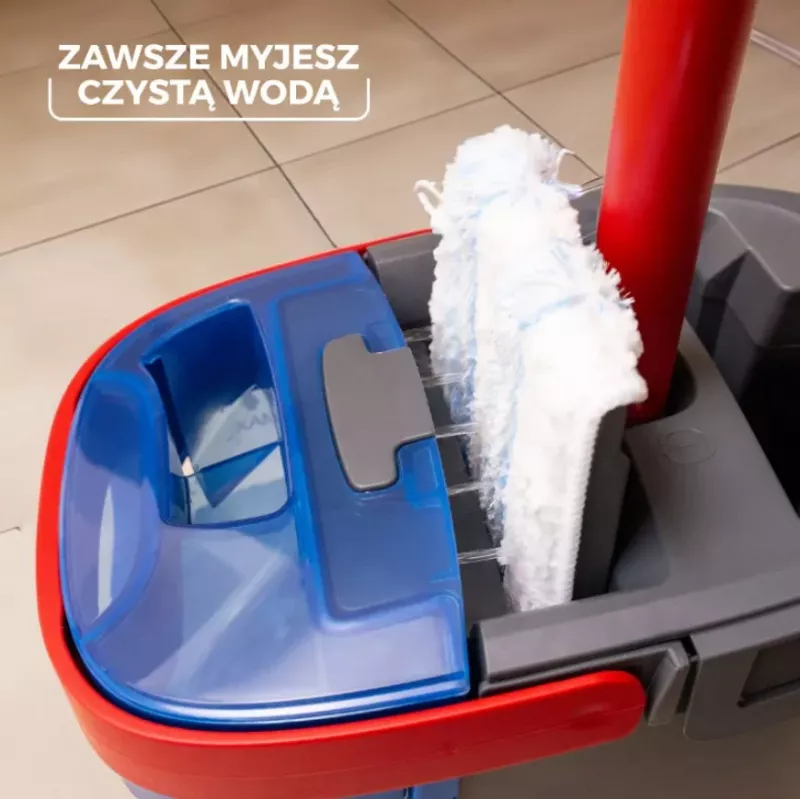 Vileda H2PrO 175775 plakanā grīdas mopa komplekts ar divu tvertņu sistēmu, mikrošķiedra, melns/sarkans