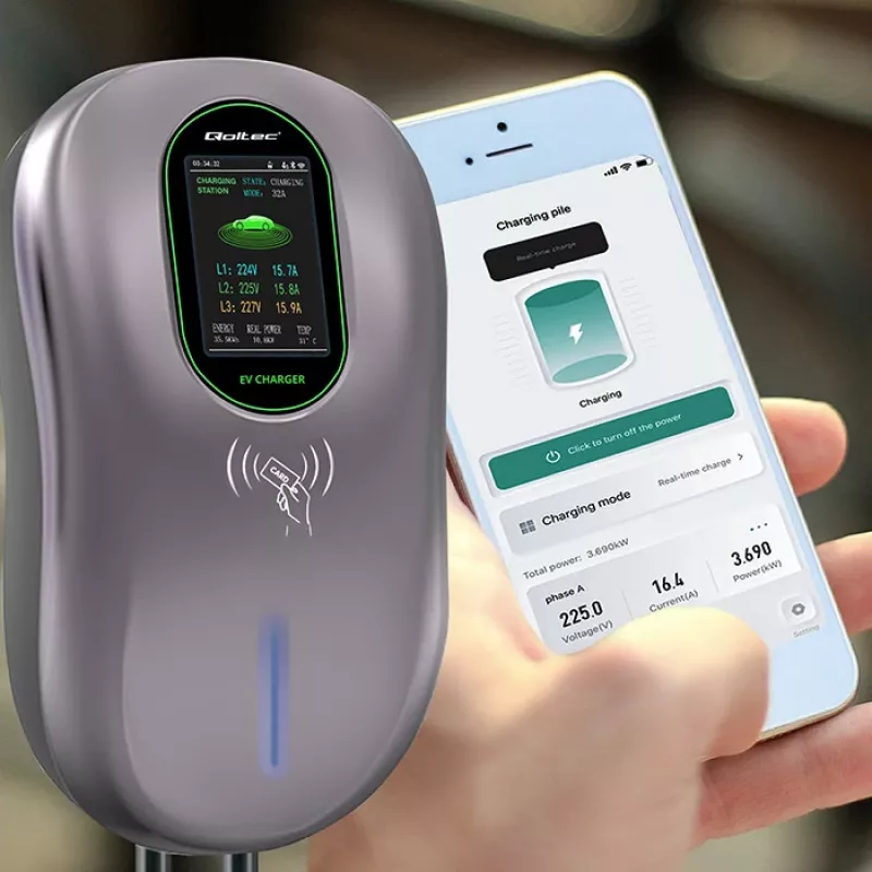 EV uzlādes stacija QOLTEC 52430 22 kW Wi‑Fi RFID 3‑fāžu, 32 A, Type 2, IP54