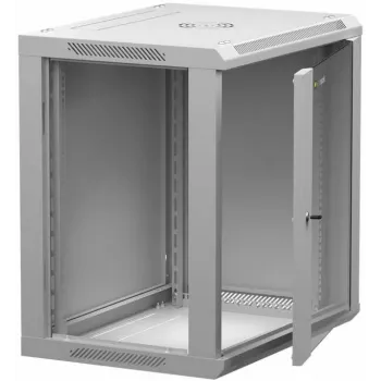 NETRACK 019-120-645-021 sienas/piekarināmais skapis 19 collu 12U/450 mm stikla durvis pelēks noņemami sānu paneļi
