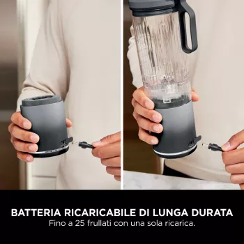 Pārnēsājamais blenderis Ninja BC251EUGY, 0.57 L, 11.1 V, nerūsējošā tērauda asmeņi, caurspīdīgs/pelēks